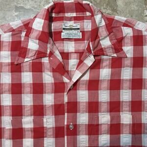 Vintage Grant Crest Shirt Mens Large Red Plaid Camp Collar True 70s 80s